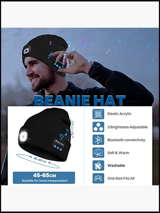 Bluetooth Beanie Hat with LED Light, Built-in Speakers & Mic, Rechargeable main image 7